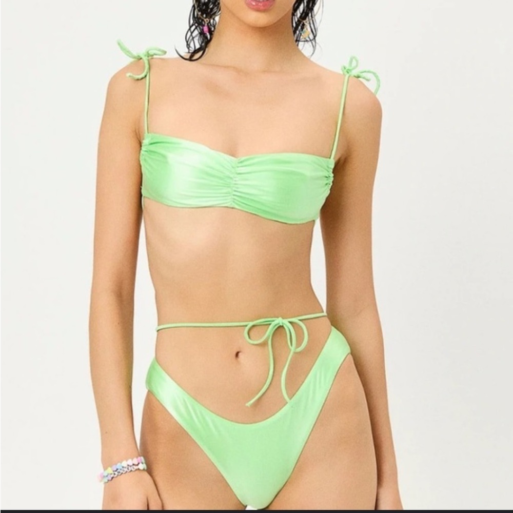 Frankies Bikinis Naomi Osaka Foxy Satin Bikini Bottoms Honeydew Green Cheeky XL - Picture 6 of 7